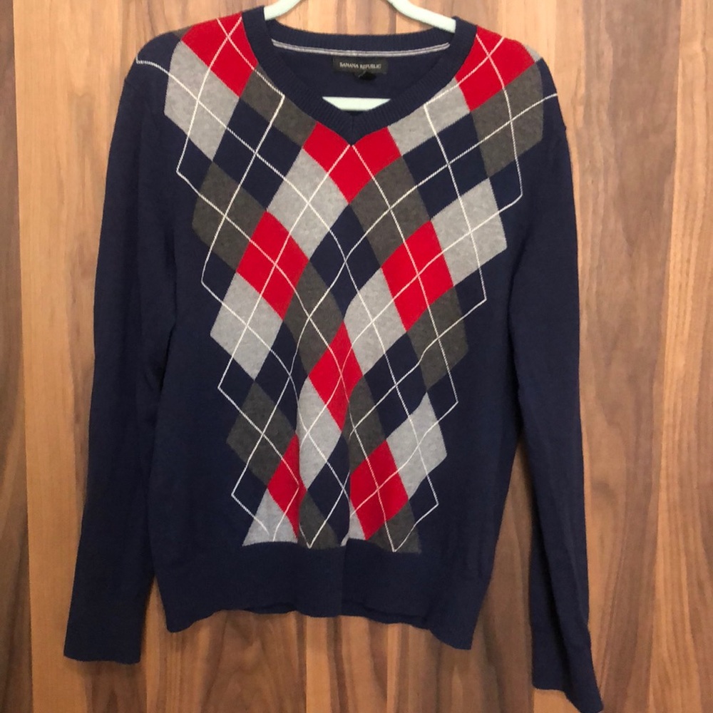 Men’s Banana Republic V Neck Argyle Sweater M